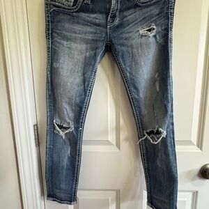 Rock Revival Medium Blue Ripped Skinny Jeans